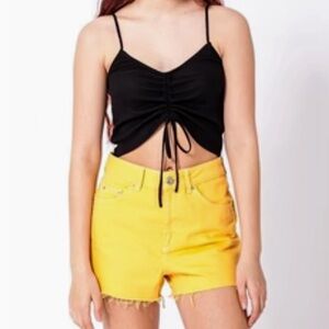 OOTDFash Black Ruched Tie Front Crop Camisole